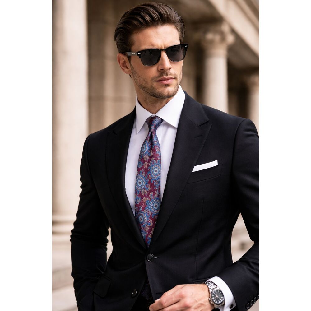 Monsieur GIVENCHY Maroon Gray Paisley Neck Tie  Mens One Size